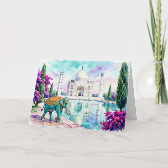 Convite Taj Mahal & Elefante Aquarela (Frente)