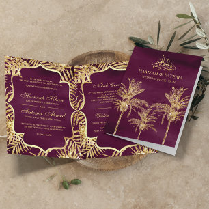 Convite Tâmara Palmeira Glitter Dourado e Roxo Casamento M
