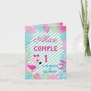 Convite Tarjeta de Invitación Plegable Flamenco Rosa Baby