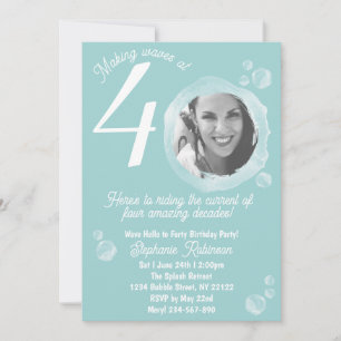 Convite Teal De Bolhas De aniversário de 40 anos