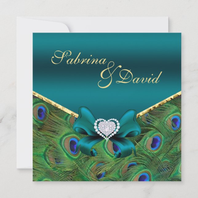 Convite Teal Peacock para Casamento (Frente)