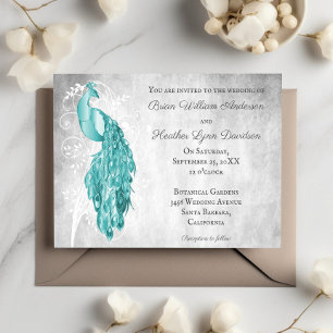 Convite Teal Peacock para Casamento