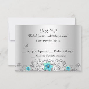 Convite Teal Prata Floral Espiral RSVP