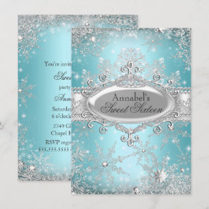 Convite Teal Princess Winter Wonderland Sweet 16