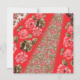 Convite Tecido vermelho vibrante com intrincado floral e
