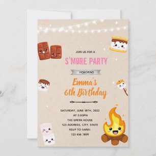 Convite tema acampamento de smore para meninas