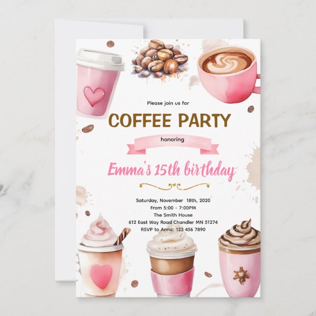 Convite tema aniversário menina café (Frente)