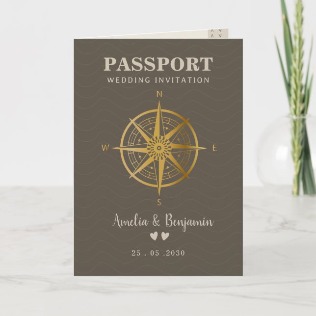 Convite Tema de amor de viagem Passaporte Destino Casament (Frente)