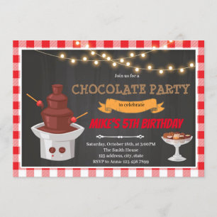 Convite tema de aniversário com fonte de chocolate