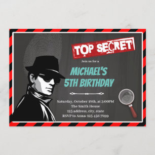 Convite tema de aniversário de agente secreto