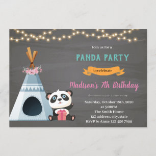 Convite tema de aniversário de panda teepee