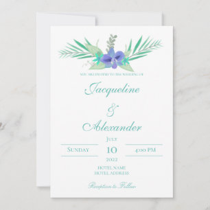 Convite Tema de Casamento Orquídeo Roxo e Teal