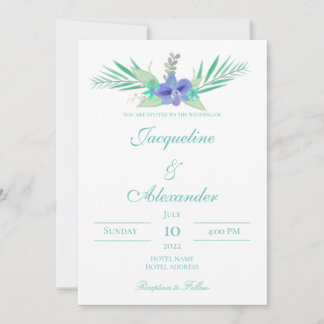 Convite Tema de Casamento Orquídeo Roxo e Teal