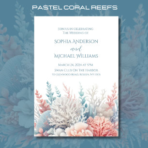 Convite Tema de Casamento Pastel Coral-Beach