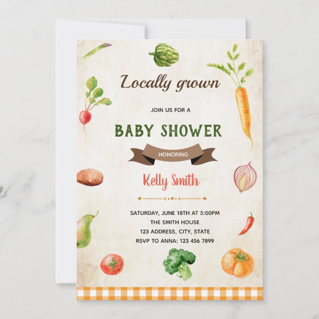 convite tema de feira de vegetais do agricultor (Frente)