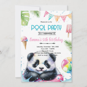 convite tema de piscina panda fofo
