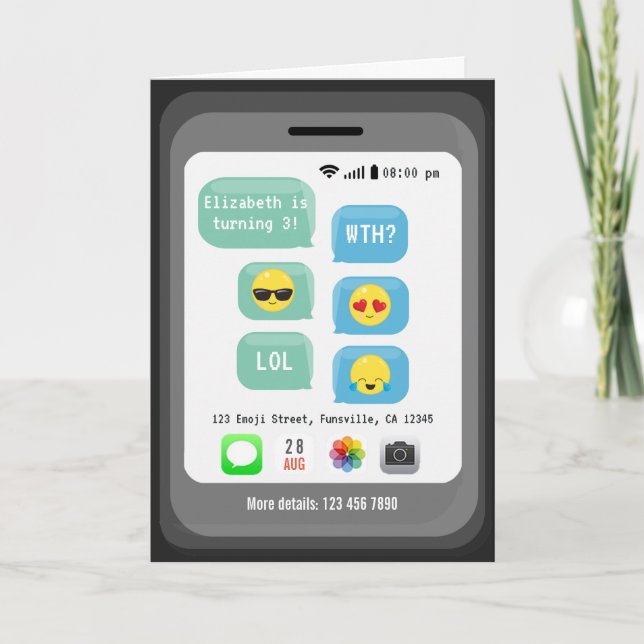 Convite Tema Emoji Festa de aniversário virtual (Frente)