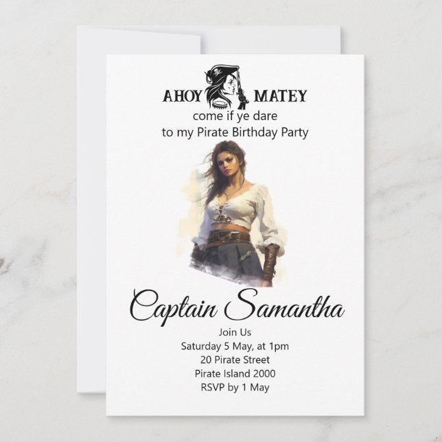 Convite tema Garota Pirata (Frente)