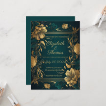 Convite tema luxuoso dourado e verde.