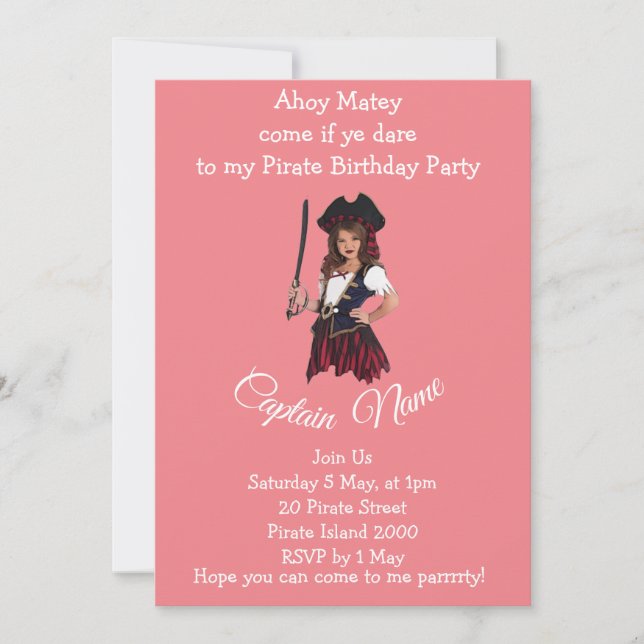 Convite Tema Pirata Menina PINK (Frente)