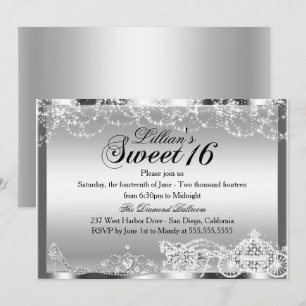 Convite Tema Princesa Brilho Prateado Sweet 16