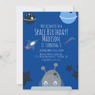 Convite Temático de Alien para Aniversário Espacia