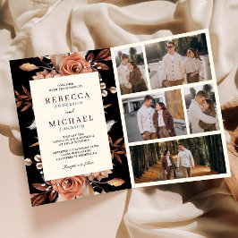 Convite Terracota Creme Código QR Floral Casamento Preto
