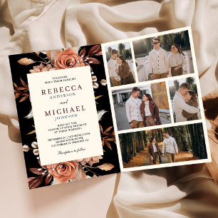 Convite Terracota Creme Código QR Floral Casamento Preto