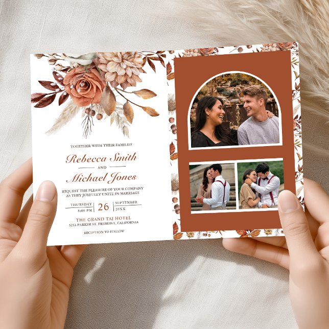 Convite Terracotta Floral All in One QR Code Wedding (Criador carregado)