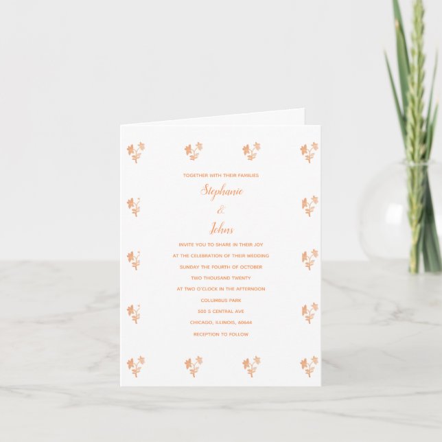 Convite Terracotta Floral Pattern Simple Boho Wedding (Frente)