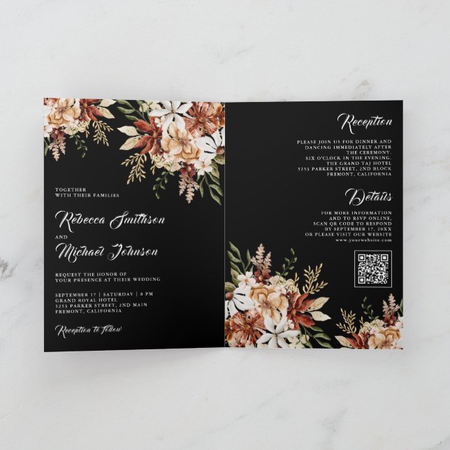 Convite Terracotta Floral Wildflower Black Wedding (Interior)