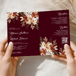 Convite Terracotta Floral Wildflower Burgundy Wedding