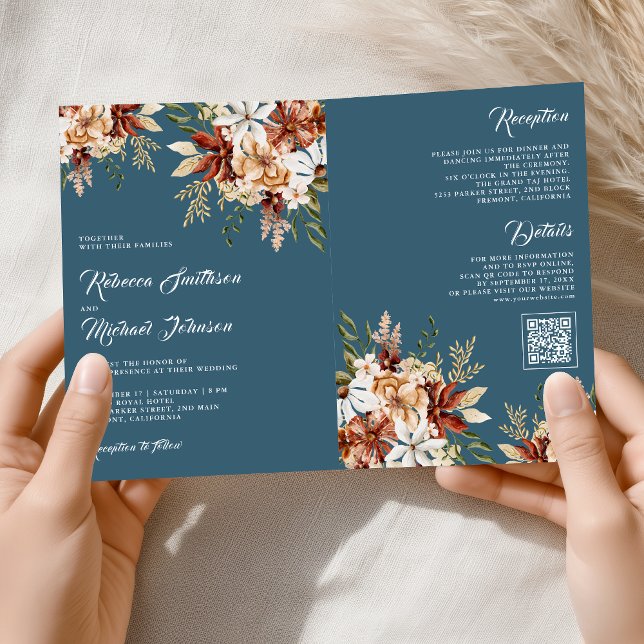 Convite Terracotta Floral Wildflower Dusty Blue Wedding (Criador carregado)