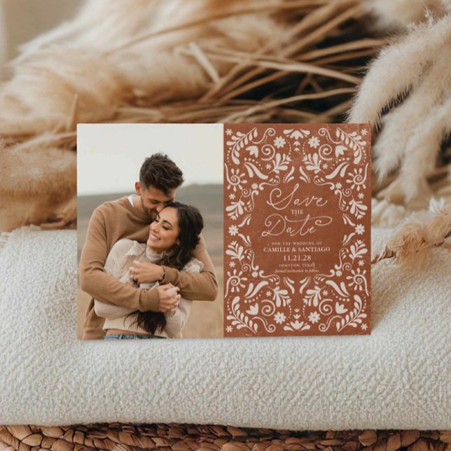 Convite Terracotta Papel Picado Foto Salvar Data (Criador carregado)