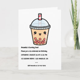Convite Terracotta Typografia Kawaii Bubble Tea Birthday