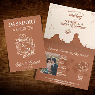 Convite Terracotta Western Wedding Passaporte de Destino