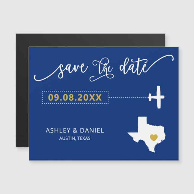 Convite Texas Wedding Save the Date Card, Map (Frente/Verso)