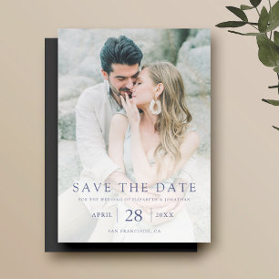 Convite Texto Azul Elegante Simples Salvar a Data Foto