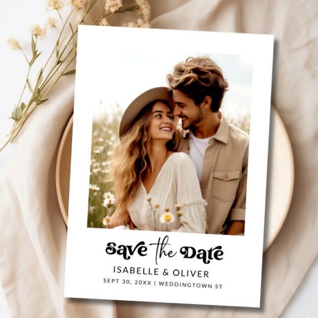 Convite Texto Elegante Simples e Foto Salvar a Data (Simple Elegant Text and Photo Save The Date Magnetic Invitation)