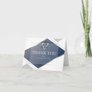Convite Thank You Modern Geometric Blue Bar Mitzvah
