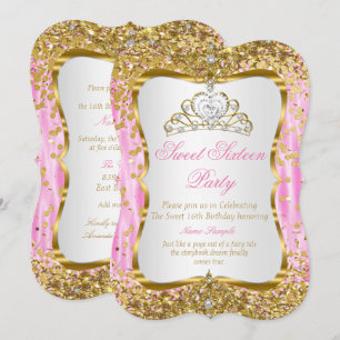 Convite Tiara Princesa Doce 16 Rosa Dourado Branco
