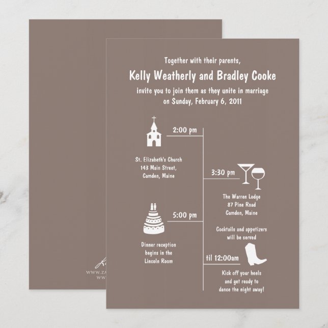 Convite Timeline de Casamento Marrom divertido e c (Frente/Verso)