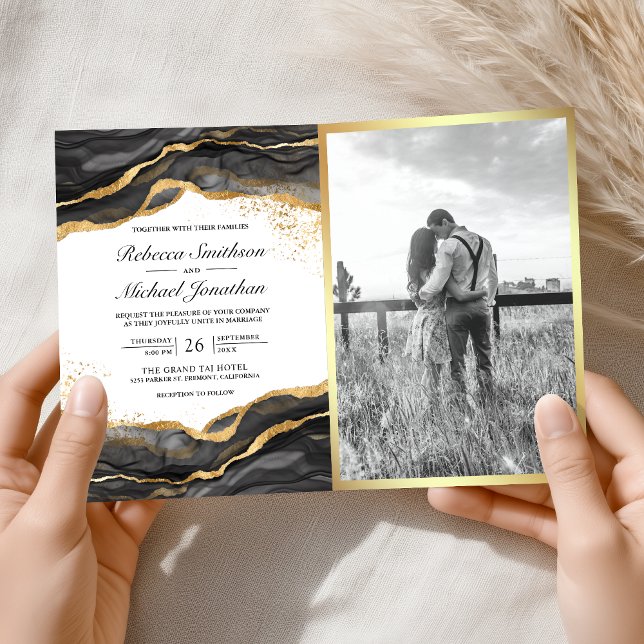 Convite Tinta Abstrata Código QR Casamento Ouro Preto (Criador carregado)