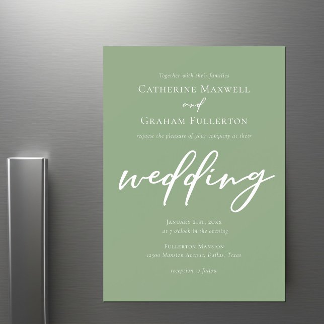 Convite Típica Verde Sage Simples Casamento Exterior (Criador carregado)