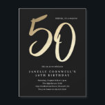 Convite Tipo Dourado Mínimo Moderno 50º Aniversário<br><div class="desc">O moderno minimalista 50º convite de aniversário apresenta o script manuscrito 50 de na moda faux gold foil number e os detalhes do seu partido em serif clássico na cor preta de fundo, simples e elegante, convite para adultos para macho e marco de surpresa do excelente para homens e mulheres....</div>