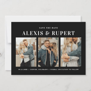 Convite Tipografia Negra Três Foto Salva Data