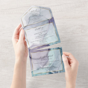Convite Todo em Um Chic Abstract Ink Amethyst Teal