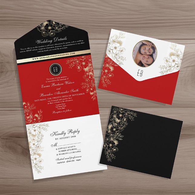 Convite Todo-em-Um Preto Elegante Vermelho (Criador carregado)