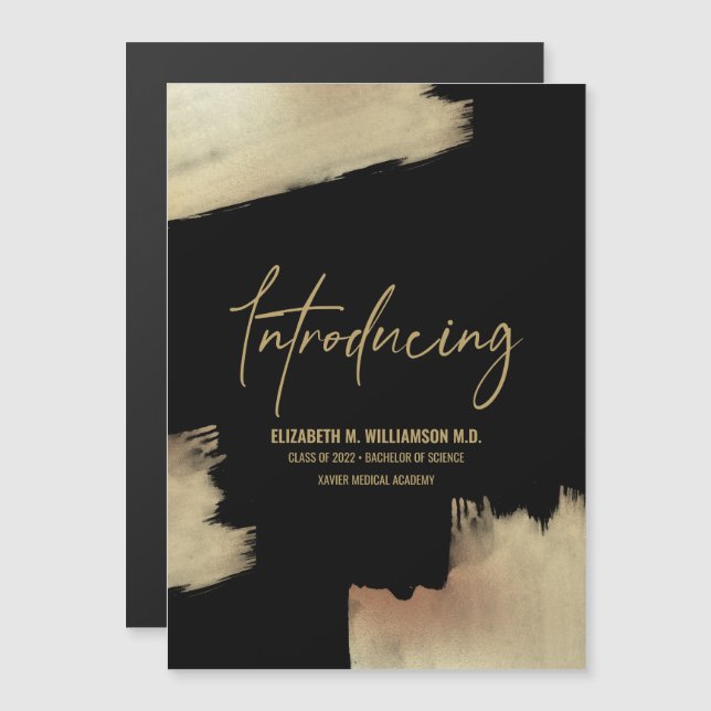 Convite Traços Dourados de pincel moderno com Formando int (Frente/Verso)