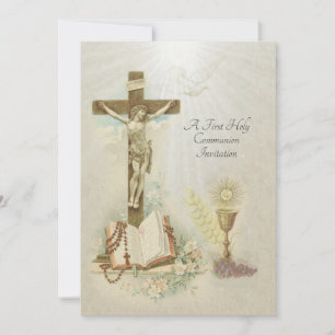 Convite Tradicional Católico Vintage para Primeira